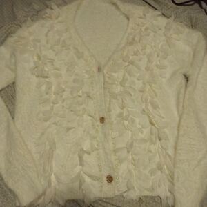 Chic White Cardigan with Leaf Accents